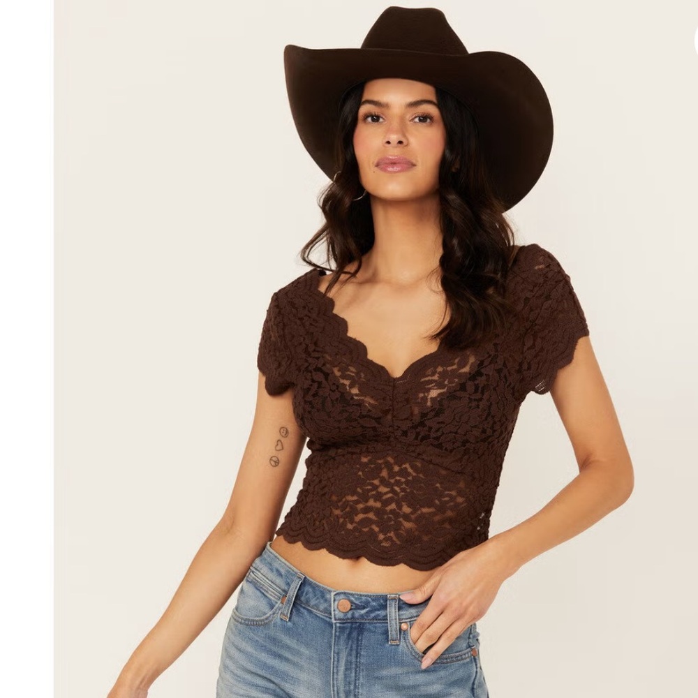 Shyanne Brown Lace Crop Top